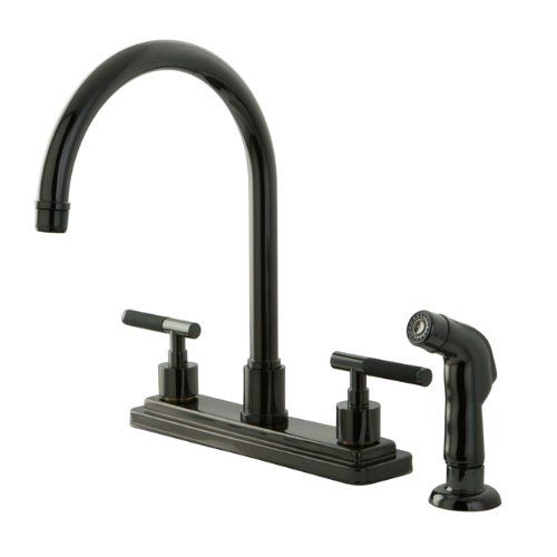  Kingston Brass NS8790DKLSP Water Onyx 8 inch Centerset Kitchen Faucet with Lever Handle and Matching Side Sprayer, Black Stainless Steel