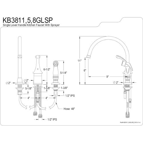  Kingston Brass KB3811GLSP Georgian Kitchen Faucet with Sprayer, 8-3/4-Inch, Polished Chrome