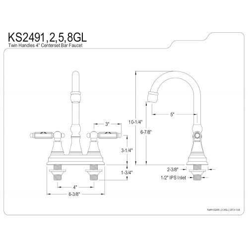  Kingston Brass KS2495GL 4-Inch Centerset Bar Faucet without Pop-Up, Oil Rubbed Bronze