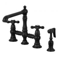 Kingston Brass KS7270AXBS English Country 8-Inch Bridge Kitchen Faucet with Sprayer Matte Black