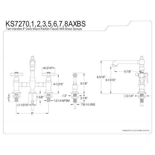  Kingston Brass KS7270AXBS English Country 8-Inch Bridge Kitchen Faucet with Sprayer Matte Black