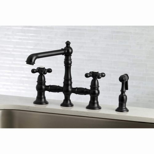  Kingston Brass KS7270AXBS English Country 8-Inch Bridge Kitchen Faucet with Sprayer Matte Black