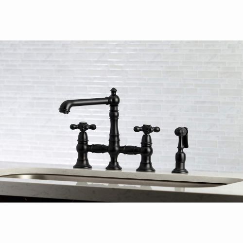  Kingston Brass KS7270AXBS English Country 8-Inch Bridge Kitchen Faucet with Sprayer Matte Black