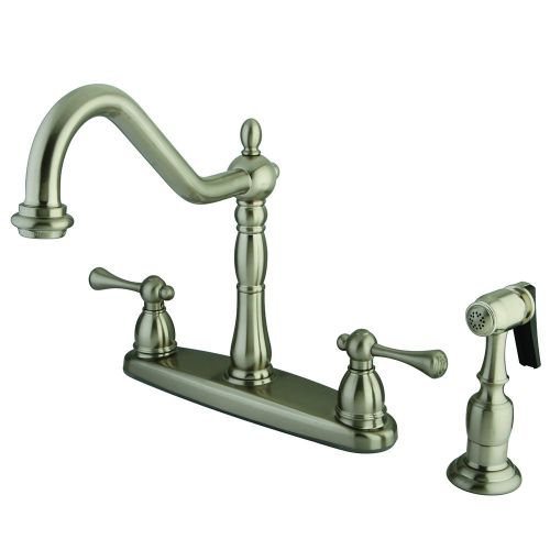  Kingston Brass KB7758BLBS English Vintage 8-Inch Deck Kitchen Faucet with Brass Sprayer, 8-5/8-Inch, Brushed Nickel