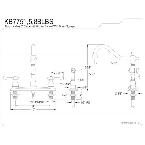  Kingston Brass KB7758BLBS English Vintage 8-Inch Deck Kitchen Faucet with Brass Sprayer, 8-5/8-Inch, Brushed Nickel