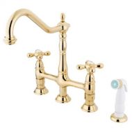 Kingston Brass KS1272AX Heritage 8 Kitchen Faucet with White Plastic Sprayer, Polished Brass, 8-3/4 Spout Reach