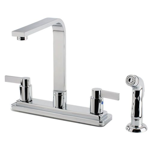  Kingston Brass KB8791NDLSP Nuvofusion Euro High Rise Spout Kitchen Faucet with Sprayer, Polished Chrome