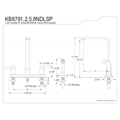  Kingston Brass KB8791NDLSP Nuvofusion Euro High Rise Spout Kitchen Faucet with Sprayer, Polished Chrome