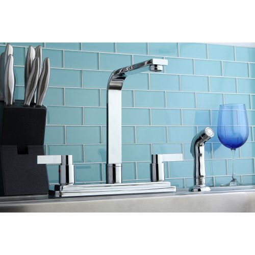  Kingston Brass KB8791NDLSP Nuvofusion Euro High Rise Spout Kitchen Faucet with Sprayer, Polished Chrome