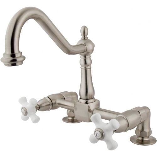  Kingston Brass KS1148PX Heritage Deck Mount Kitchen Faucet with 2 Riser, 8-3/4, Silver/Pewter