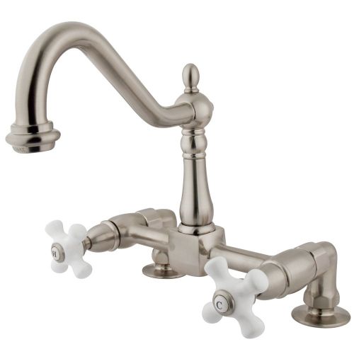  Kingston Brass KS1148PX Heritage Deck Mount Kitchen Faucet with 2 Riser, 8-3/4, Silver/Pewter