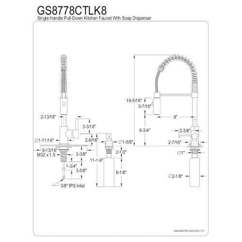  Kingston Brass GS8778CTLK8 Continental Single Handle Pull Down Kitchen Faucet with Soap Dispenser Satin Nickel