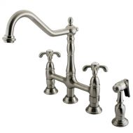 Kingston Brass KS1278TXBS French Country 8-Inch Centerset Kitchen Faucet with Brass Sprayer, Satin Nickel