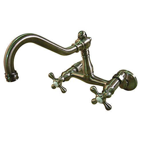  Kingston Brass KS3223AX Vintage Wall Mount Kitchen Faucet, 8-1/2, Vintage Brass