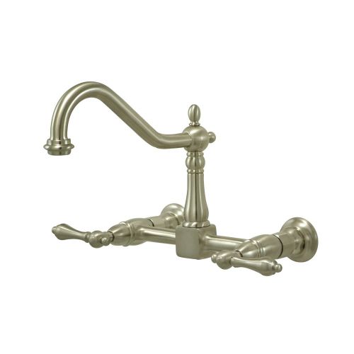  Kingston Brass KS1248AL Heritage Wall Mount Center Kitchen Faucet Lever Handle, 8-1/2, Brushed Nickel