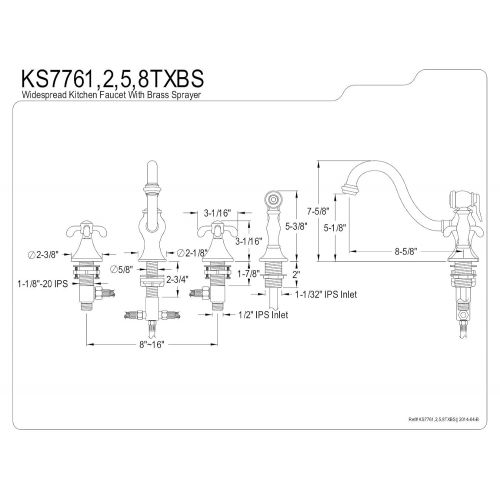  Kingston Brass KS7761TXBS Two Handle Kitchen Faucet with Spray, Polished Chrome