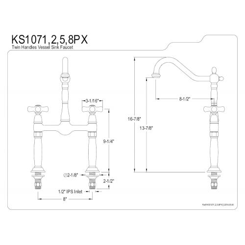  Kingston Brass KS1071PX Victorian Double Handle Widespread Vessel Sink Faucet, Polished Chrome