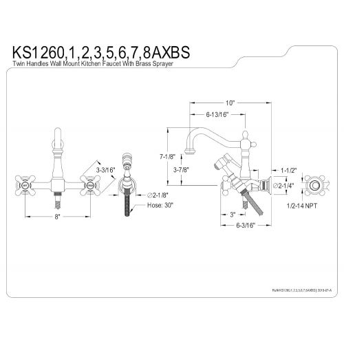  Kingston Brass KS1268AXBS Heritage Wall Mount Kitchen Faucet Sprayer, Brushed Nickel