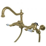 Kingston Brass KS1242PLBS Heritage Wall Mount Kitchen Faucet with Pl Handleand Brass Sprayer Polished
