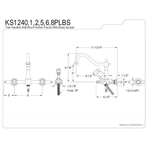  Kingston Brass KS1242PLBS Heritage Wall Mount Kitchen Faucet with Pl Handleand Brass Sprayer Polished