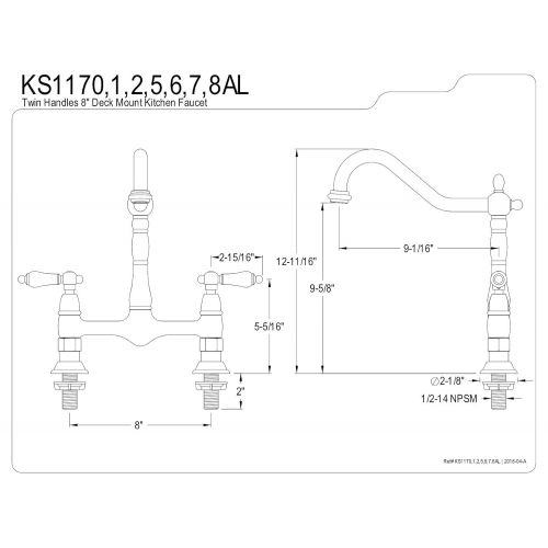  Kingston Brass KS1178AL Heritage 8-Inch Kitchen Faucet Without Sprayer, Brushed Nickel