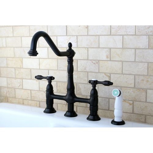  Kingston Brass KS1275TAL Tudor 8 Inch Center Kitchen Faucet With ABS Sprayer, Oil Rubbed Bronze, 8-3/4 inch in Spout Reach, Oil Rubbed Bronze