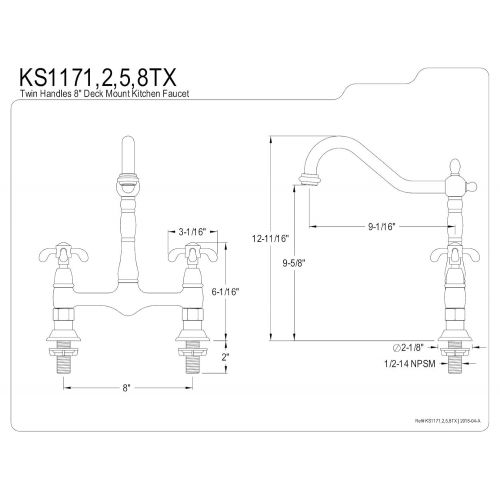  Kingston Brass KS1171TX French Country 8-Inch Centerset Kitchen Faucet without Sprayer, Polished Chrome