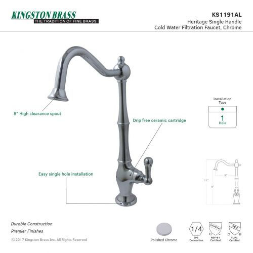  Kingston Brass KINGSTON BRASS KS1191AL Heritage Cold Water Filtration Faucet, Polished Chrome