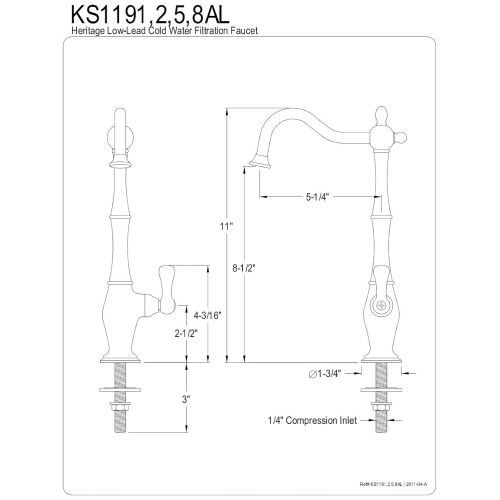  Kingston Brass KINGSTON BRASS KS1191AL Heritage Cold Water Filtration Faucet, Polished Chrome