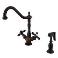 Kingston Brass KS1235AXBS Heritage Deck Mount Kitchen Faucet with AX Handle and Brass Sprayer, 8-1/2, Bronze