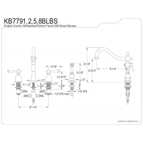  Kingston Brass KB7791BLBS English Country 8-Inch Widespread Kitchen Faucet with Brass Sprayer, Polished Chrome