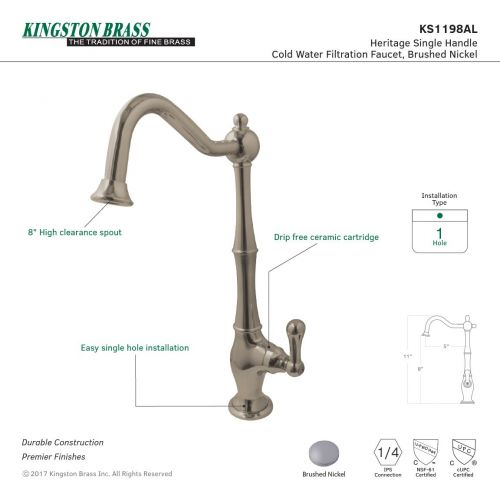  Kingston Brass KINGSTON BRASS KS1198AL Heritage Cold Water Filtration Faucet, Brushed Nickel