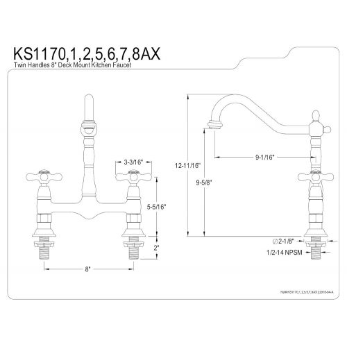  Kingston Brass KS1171AX Heritage Kitchen Faucet without Sprayer, 8-1/2, Polished Chrome