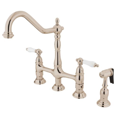  Kingston Brass KS1276PLBS Heritage 8-Inch Kitchen Faucet with Brass Sprayer Pn Polished Nickel