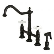 Kingston Brass KS1270PXBS Heritage Kitchen Bridge Faucet with Side Sprayer 8-9/16 in Spout Reach Matte Black