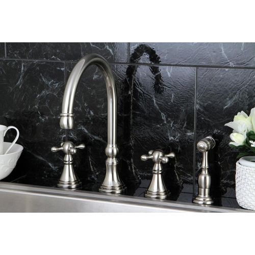  Kingston Brass KS2798KXBS Governor Deck Mount Kitchen Faucet with Brass Sprayer, 8-1/4-Inch, Brushed Nickel