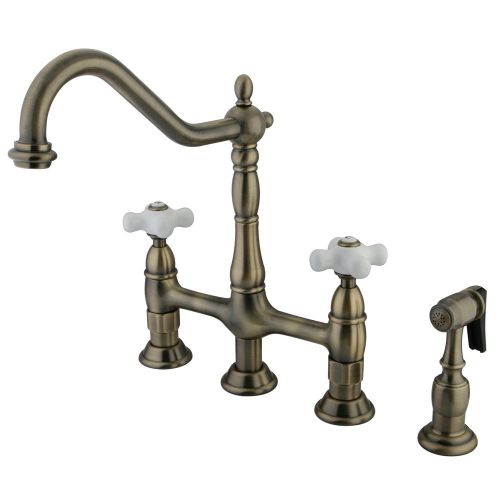  Kingston Brass KS1273PXBS Heritage Kitchen Faucet with Brass Sprayer, 8-3/4-Inch, Vintage Brass