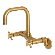 Kingston Brass KS413SB Concord 8 Adjustable Center Wall Mount Kitchen Faucet 6-11/16 in Spout Reach Satin Brass