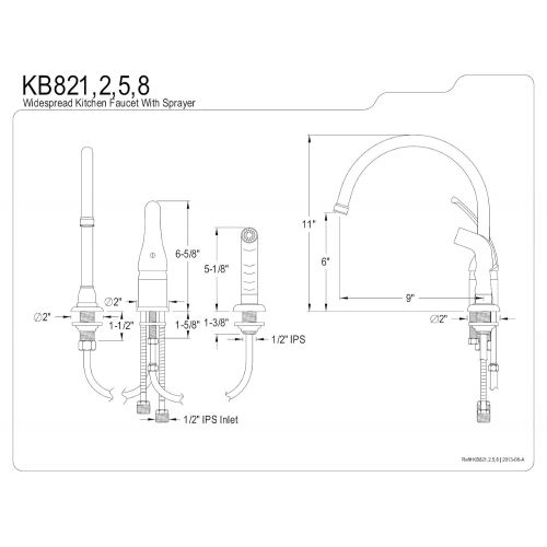  Kingston Brass KB828 Kitchen Faucet with Sprayer, 9, Brushed Nickel