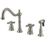 Kingston Brass KS1798AXBS Heritage Widespread Kitchen Faucet with Handle and Brass Sprayer, Brushed Nickel