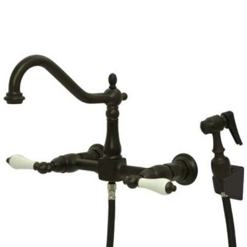  Kingston Brass KS1245PLBS Wall Mount Kitchen Faucet with Brass Sprayer, Oil Rubbed Bronze, 8-1/2 Spout Reach