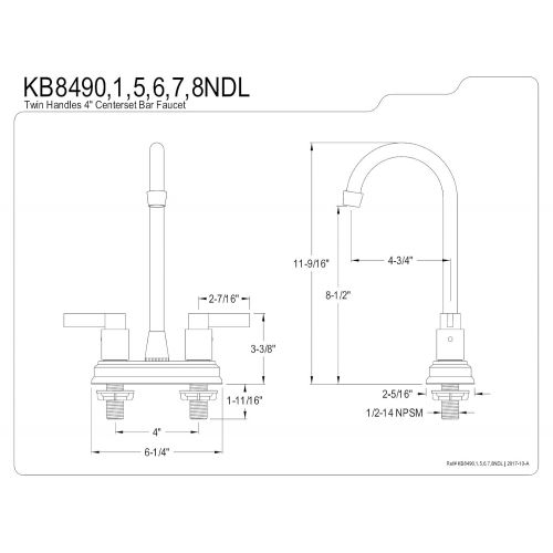  Kingston Brass KB8490NDL NuvoFusion 4 Centerset Bar Faucet 4-3/4 in Spout Reach Matte Black