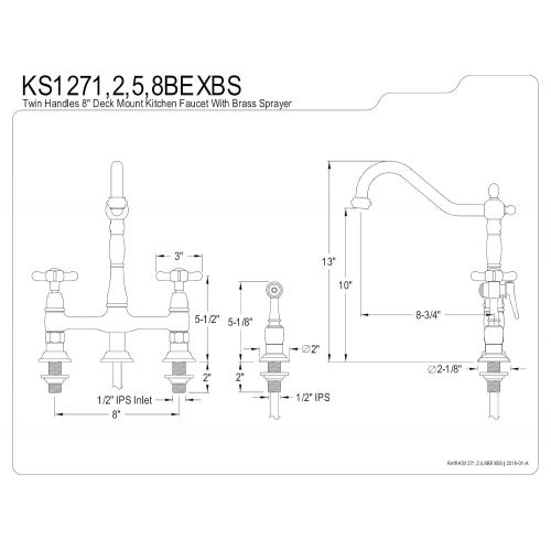  Kingston Brass KS1278BEXBS Essex 8-inch Centerset Kitchen Faucet Sprayer, Brushed Nickel