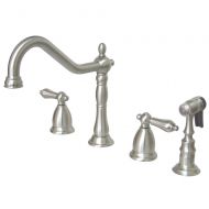 Kingston Brass KS1798ALBS Heritage Widespread Kitchen Faucet with Brass Sprayer, 8-1/2-Inch, Brushed Nickel