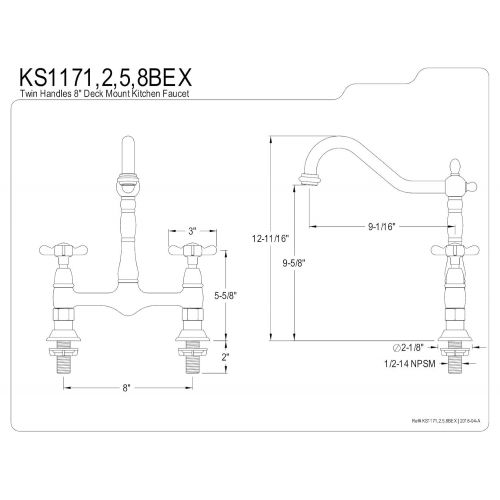  Kingston Brass KS1171BEX 8 Centerset Kitchen Faucet Less Sprayer, Polished Chrome, 8-3/4 In Spout Reach