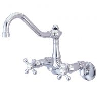 Kingston Brass KS3221AX Wall Mount Kitchen Faucet with Metal Cross Handle, 8-1/2, Polished Chrome