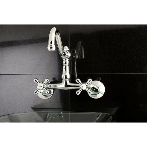  Kingston Brass KS3221AX Wall Mount Kitchen Faucet with Metal Cross Handle, 8-1/2, Polished Chrome