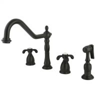 Kingston Brass KB1795TXBS French Country Widespread Kitchen Faucet with Brass Sprayer, Oil Rubbed Bronze
