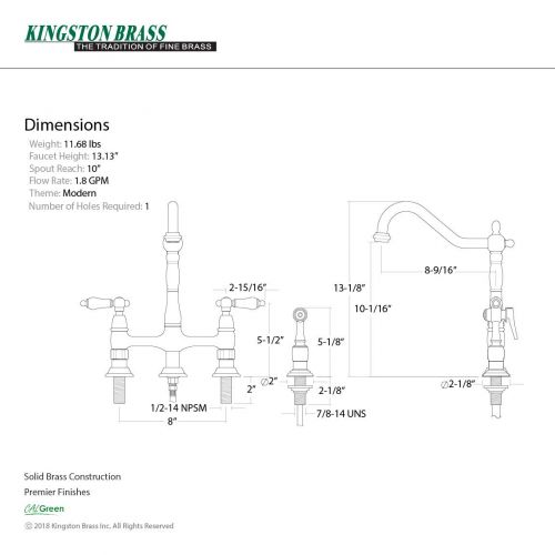  Kingston Brass KS1278ALBS Heritage Kitchen Faucet 8-3/4 Satin Nickel