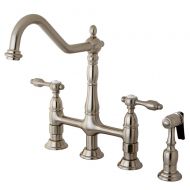 Kingston Brass KS1278TALBS Tudor 8 Inch Center Kitchen Faucet With Brass Sprayer, Brushed Nickel, 8-3/4 inch in Spout Reach, Brushed Nickel